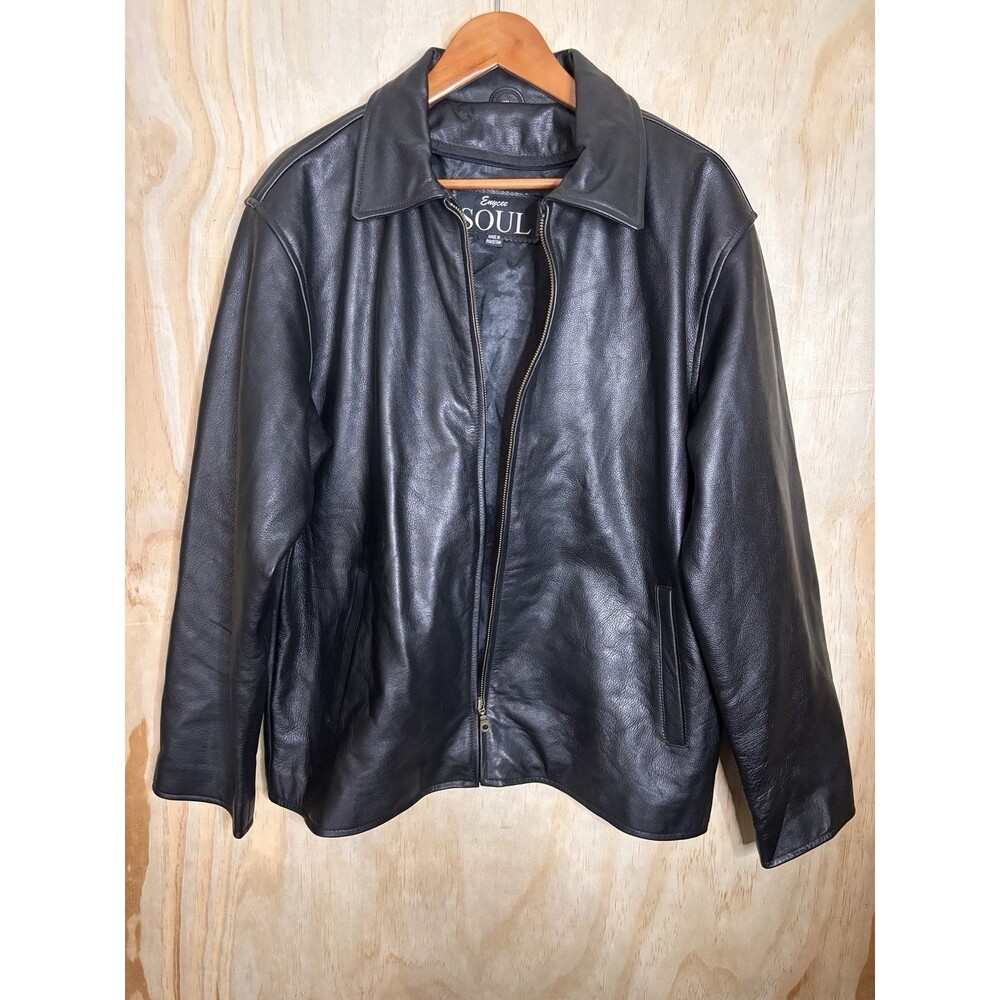 Vintage black Enyce Soul leather jacket classic shirt collar full-zip front XL